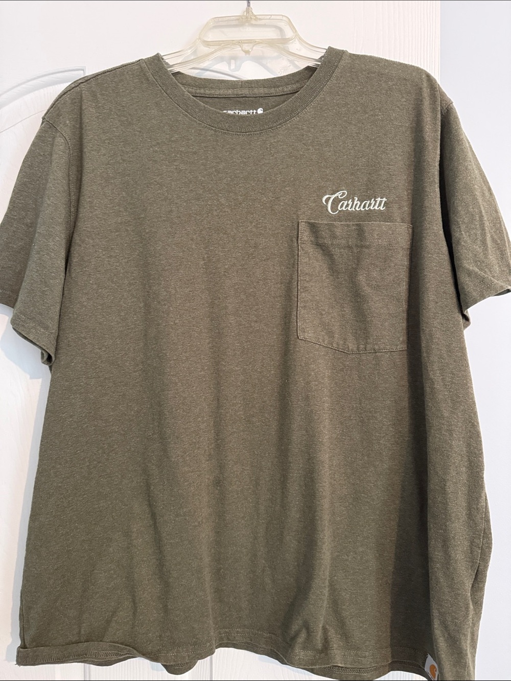 Carhartt Olive Green Short Sleeve Pocket Tee with Script Logo
